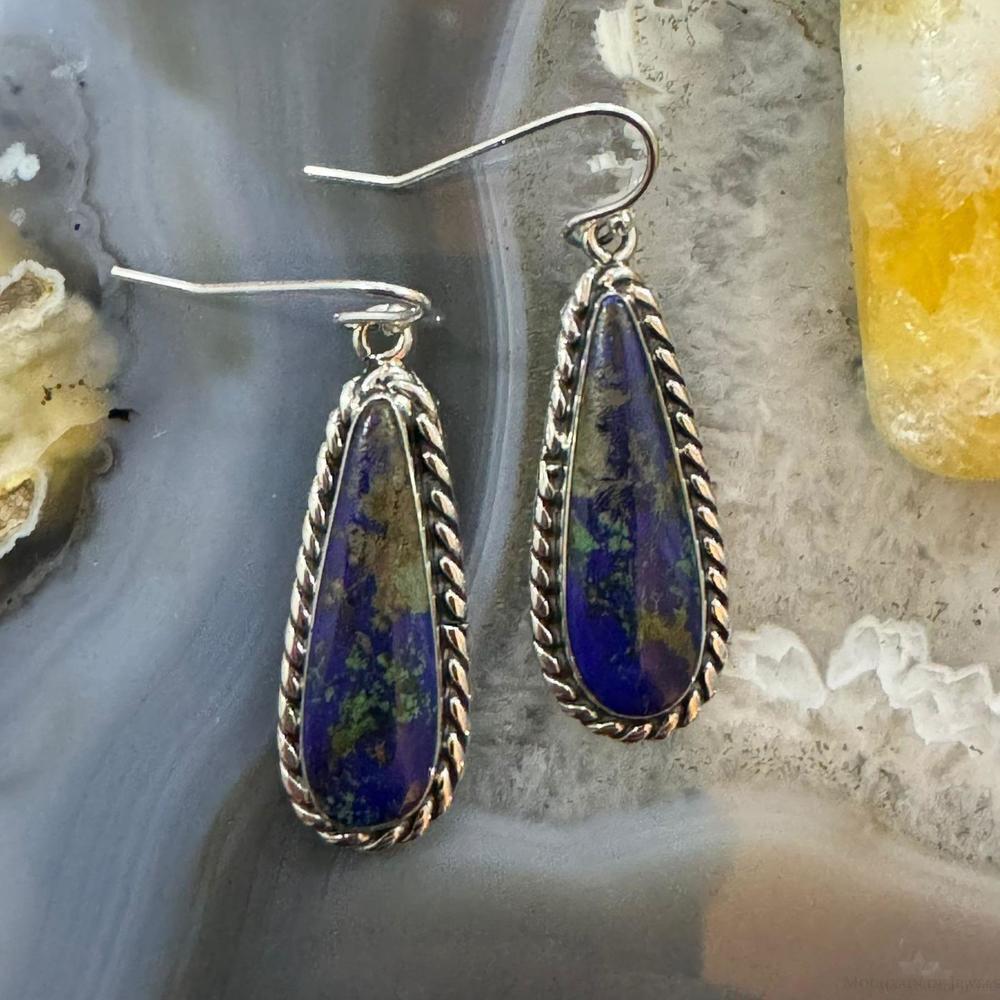 Native American Sterling Teardrop African Azurite Malachite Dangle Earrings